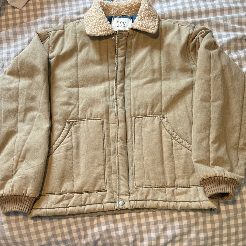 BDG Tan Puffer Jacket with Sherpa Collar
